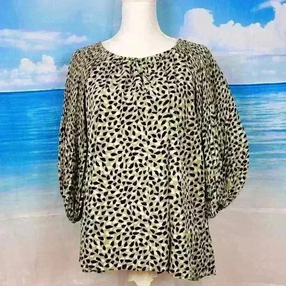 Anthropologie EASEL Animal Print GREEN/BLACK/WHITE Long Sleeve SEE MEASUREMENTS - Picture 3 of 14
